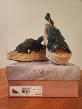 Franco Sarto A-Niva Black Wedge Sandals Size 7.5